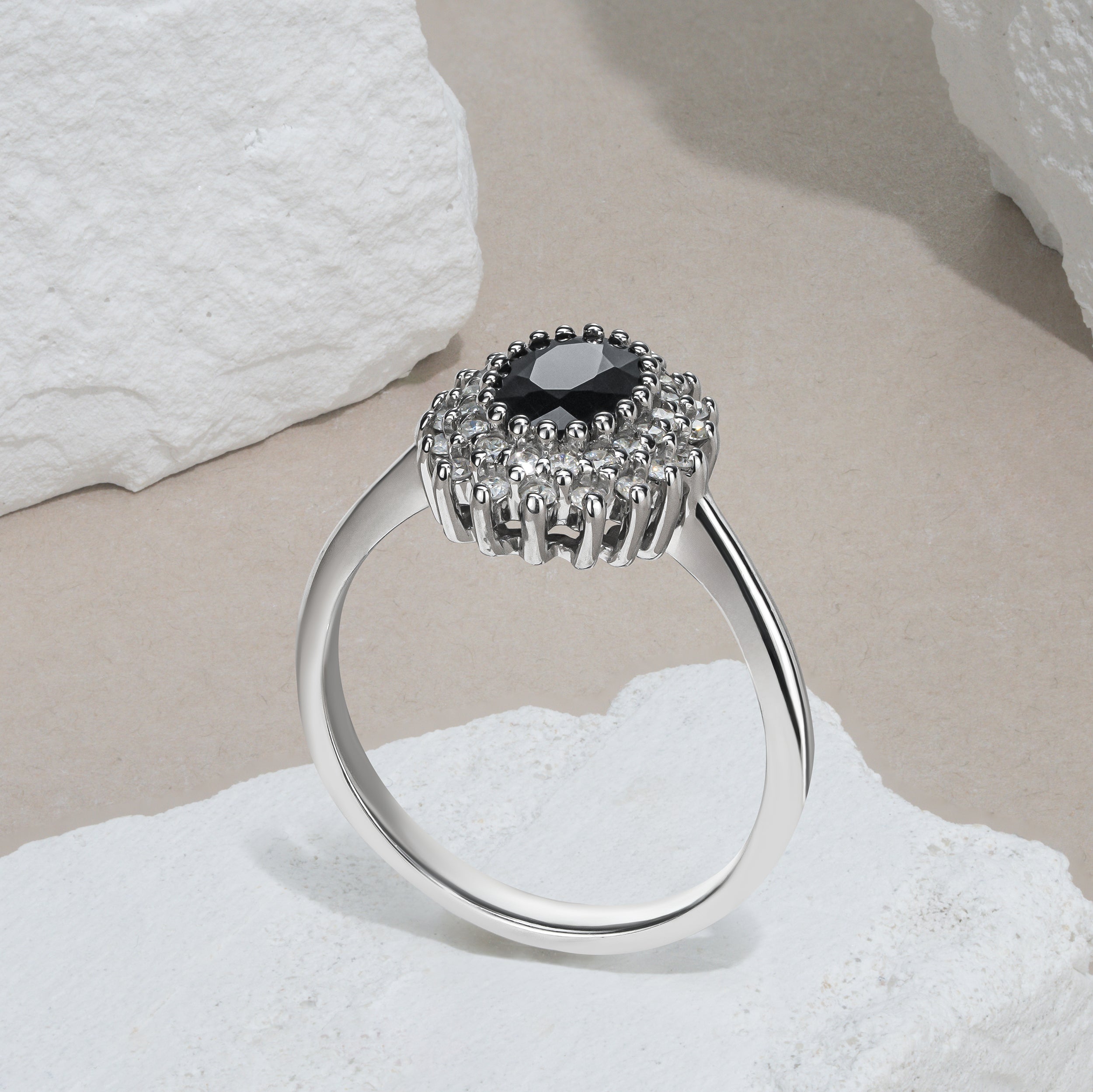 Sapphire 7 x 5mm And Diamond 925 Sterling Silver Ring